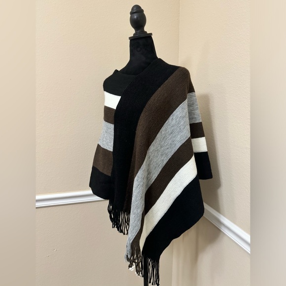 Tassel Knit Sweater, Striped Poncho, Elegant for Women (Sizes XXS ~ L)🖤 - Picture 8 of 8